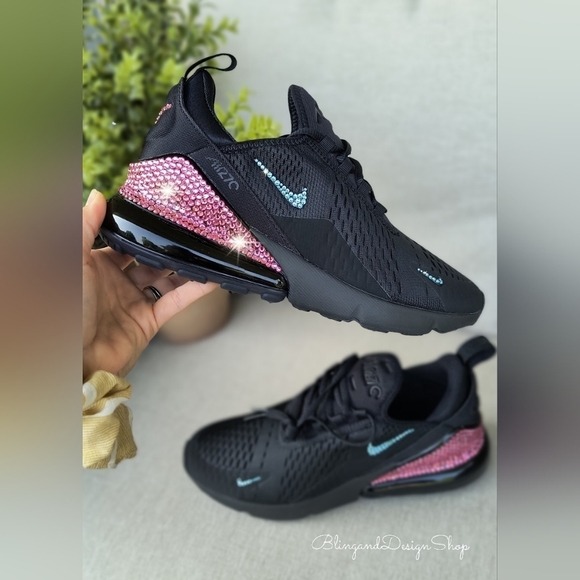 Bling Women's Nike Air Max 270 Black Sneaker made with Swarovski Crystals Custom - Picture 1 of 7
